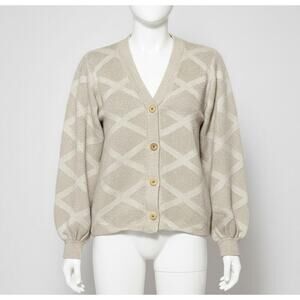 VTG St. John Santana Knit Cardigan Sweater M Cream Gold Buttons Old Money USA